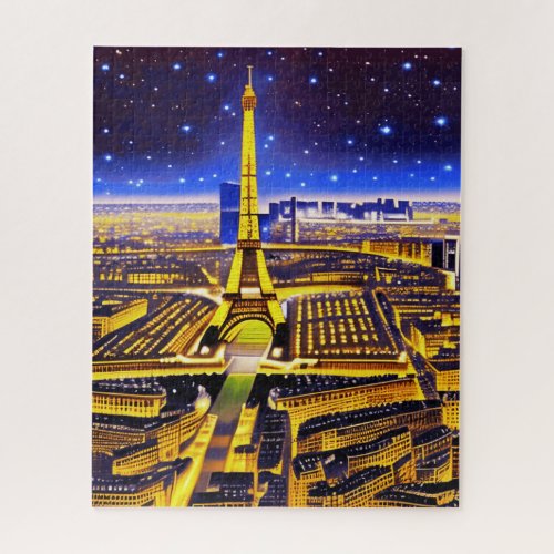 Eiffel Tower and Paris Under the Stars Jigsaw Puzzle