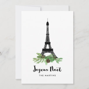 Eiffel Tower and Pine Happy Christmas Photo Back Holiday Card