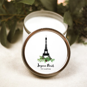 Eiffel Tower and Pine Modern Joyeux Noel Classic Round Sticker