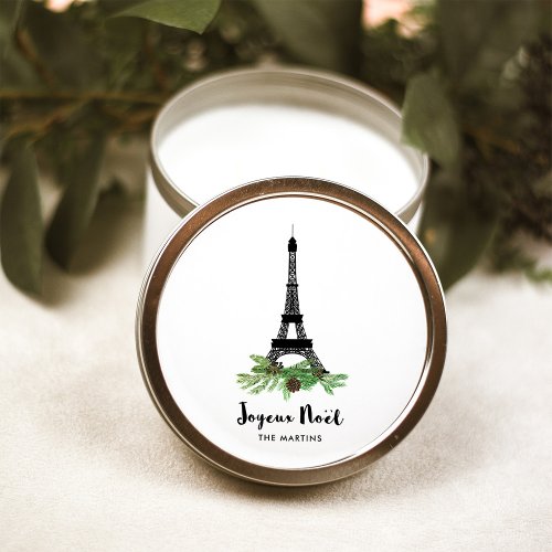 Eiffel Tower and Pine  Modern Joyeux Noel Classic Round Sticker