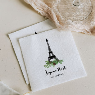 Eiffel Tower and Pine Modern Joyeux Noel Napkins