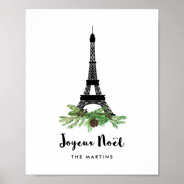 Eiffel Tower and Pine | Modern Joyeux Noel Poster (Front)
