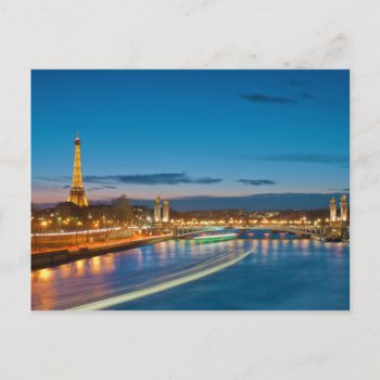 Eiffel Tower And Pont Alexandre Iii At Night Postcard by allphotos at Zazzle