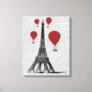 Eiffel Tower and Red Hot Air Balloons Canvas Print