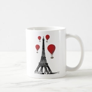 Eiffel Tower and Red Hot Air Balloons Coffee Mug