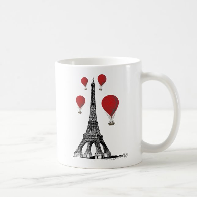 Eiffel Tower and Red Hot Air Balloons Coffee Mug (Right)