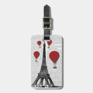 Eiffel Tower and Red Hot Air Balloons Luggage Tag