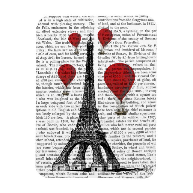 Eiffel Tower and Red Hot Air Balloons Magnet (Vertical)