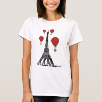 Eiffel Tower and Red Hot Air Balloons