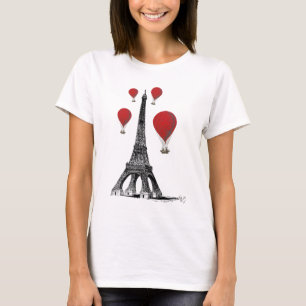 Eiffel Tower and Red Hot Air Balloons T-Shirt
