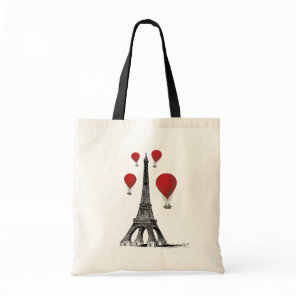 Eiffel Tower and Red Hot Air Balloons Tote Bag