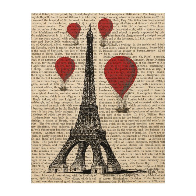 Eiffel Tower and Red Hot Air Balloons Wood Wall Art (Front)