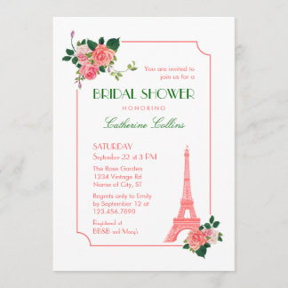Eiffel Tower and Roses Bridal Shower Invitation