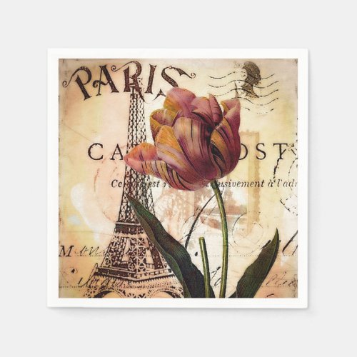 Eiffel tower and tulip paper napkins