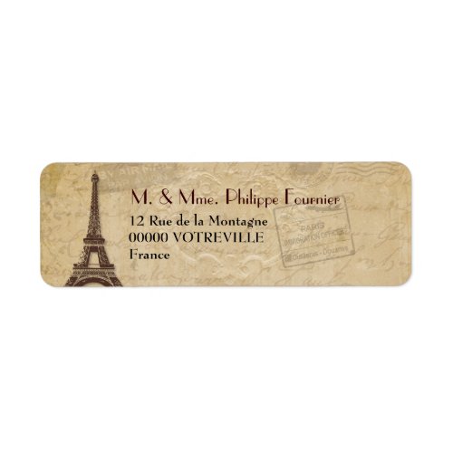 Eiffel Tower Antique Parisian Return Address Label
