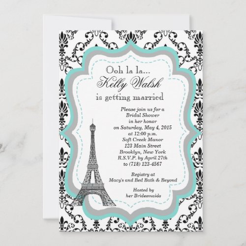 Eiffel Tower Aqua Paris Bridal Shower Invitation