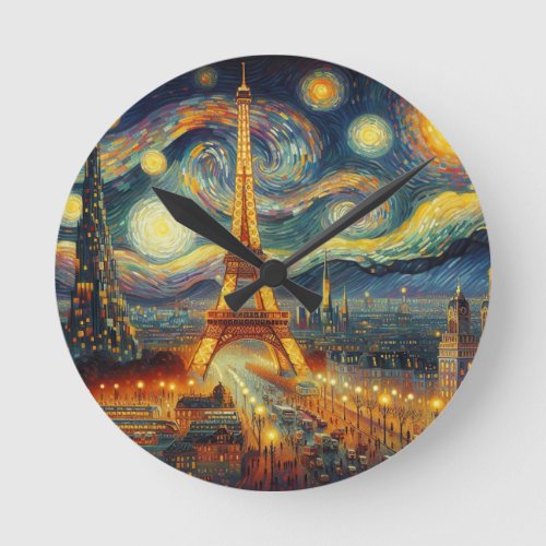 Eiffel tower art round clock
