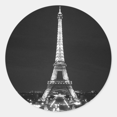 Eiffel Tower at Night _ BW Classic Round Sticker