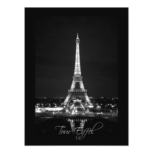 Eiffel Tower at Night BW Photographic Print