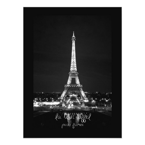 Eiffel Tower at Night BW Photographic Print