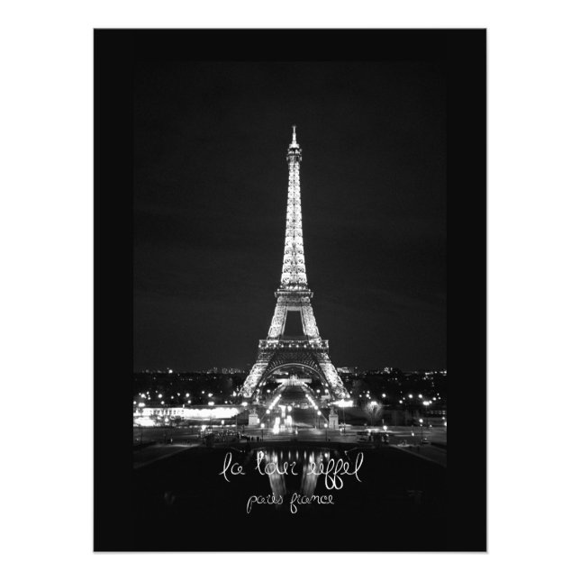 Eiffel Tower at Night B&W Photographic Print (Front)