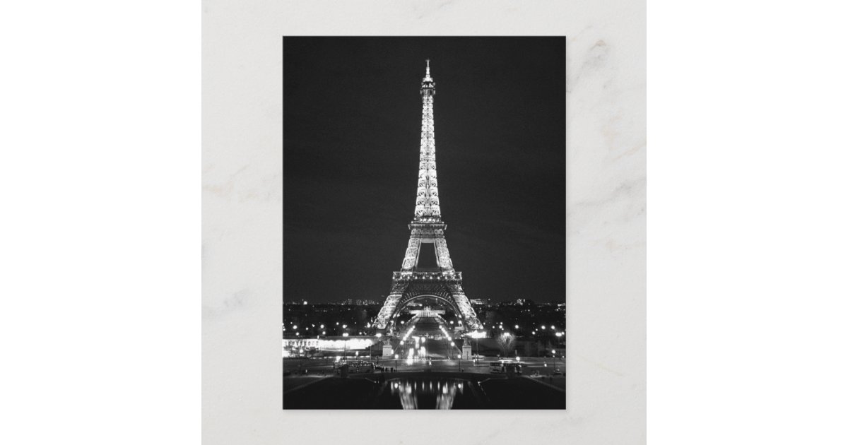Eiffel Tower at Night - B/W Postcard | Zazzle