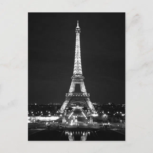 Eiffel Tower at Night - B/W Postcard | Zazzle