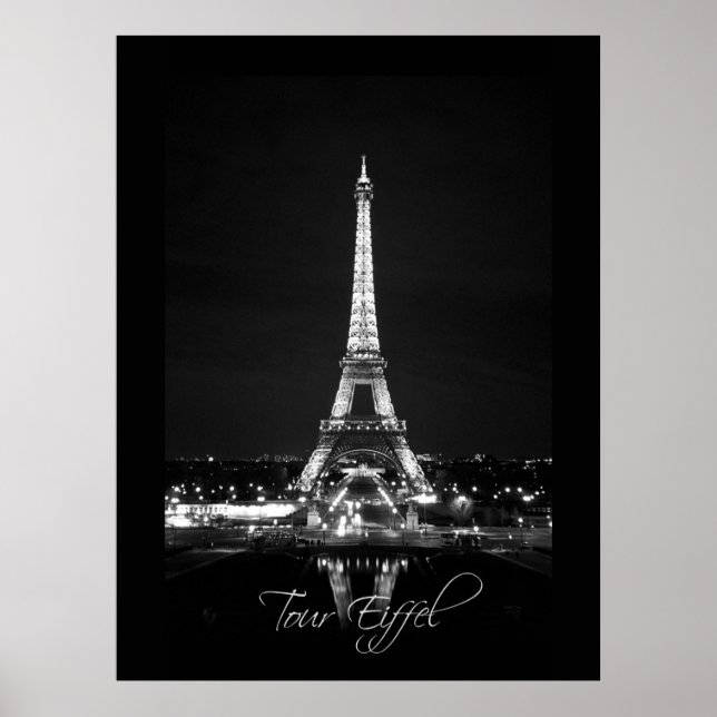 Eiffel Tower at Night B&W Poster (Front)