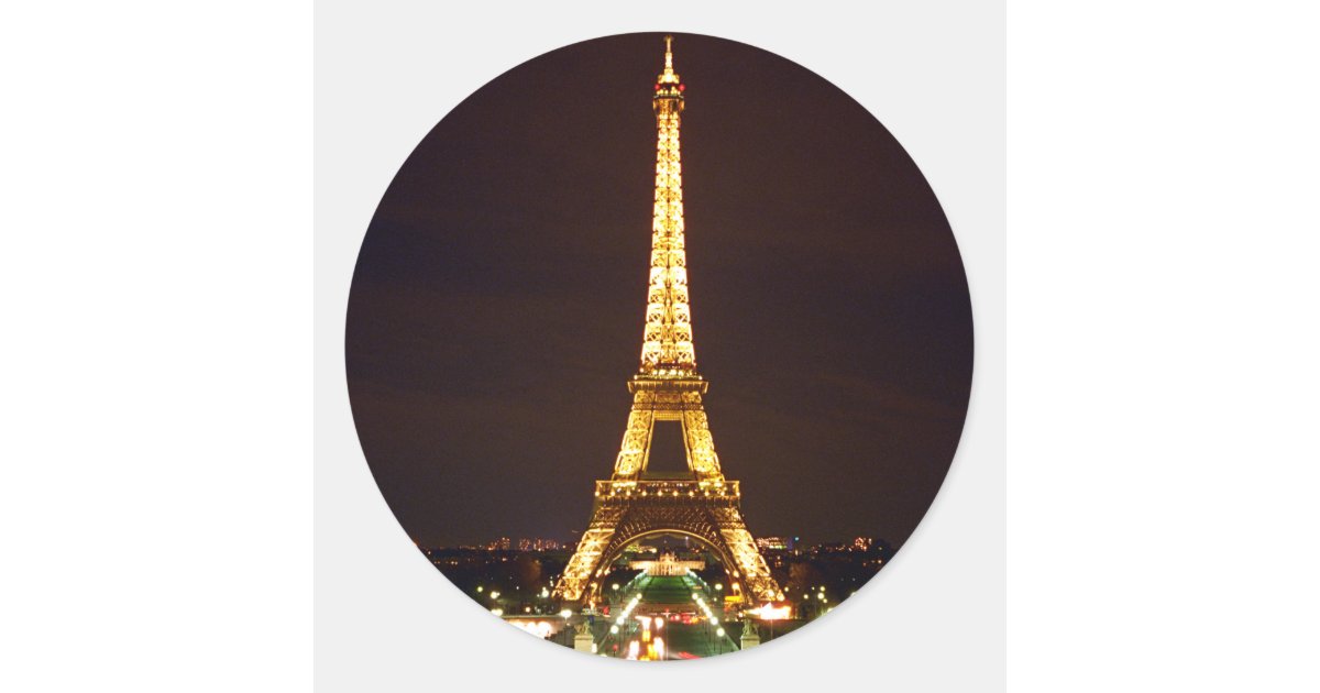 Eiffel Tower at Night Classic Round Sticker | Zazzle