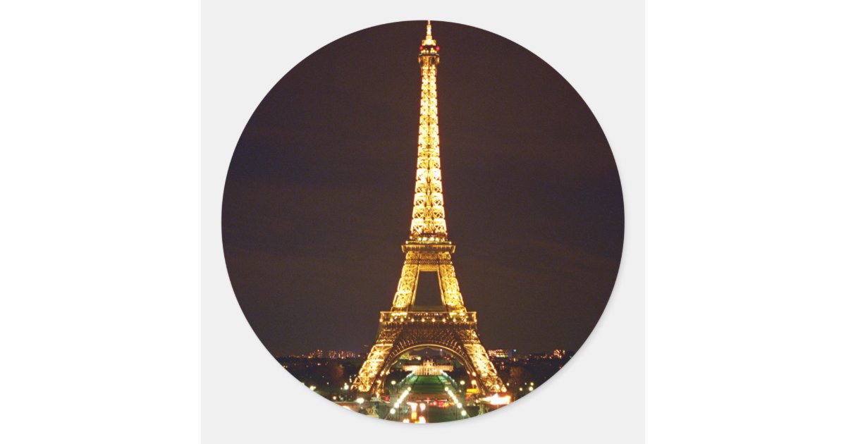 Eiffel Tower at Night Classic Round Sticker | Zazzle