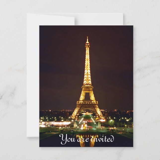 Eiffel Tower at Night - Color Invitation (Front)