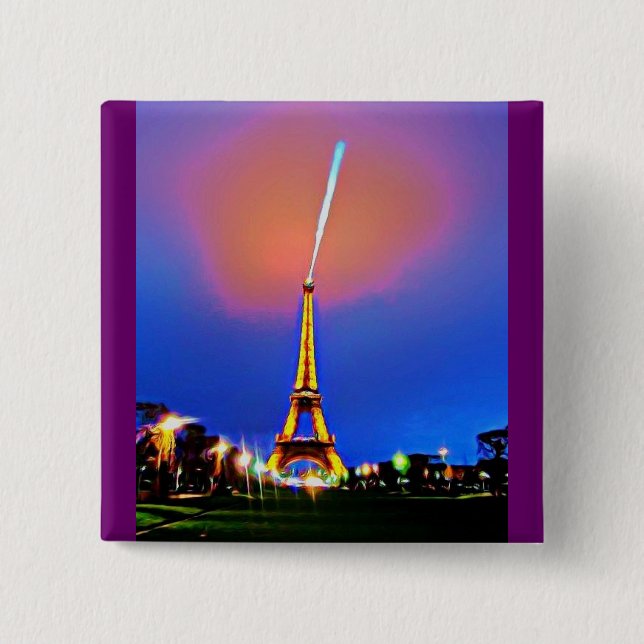 Eiffel Tower At Night Painting Pinback Button (Front)