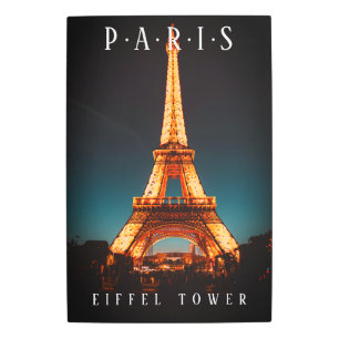 Eiffel Tower At Night, Paris, Black Metal Print