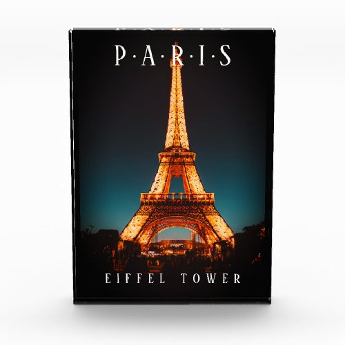 Eiffel Tower At Night Paris Black Photo Block