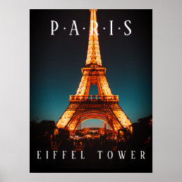 Eiffel Tower At Night, Paris, Black Poster