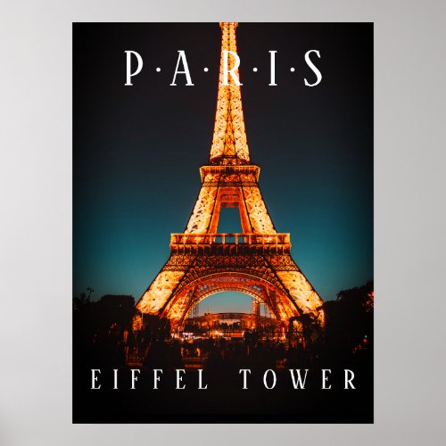 Eiffel Tower At Night Paris Black Poster