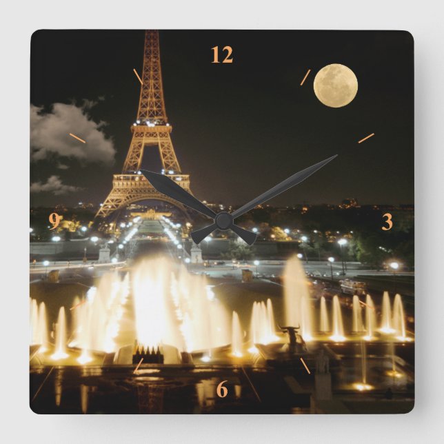 Eiffel Tower at Night Square Wall Clock (Front)
