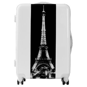 Eiffel Tower b&w photo suitcase luggage