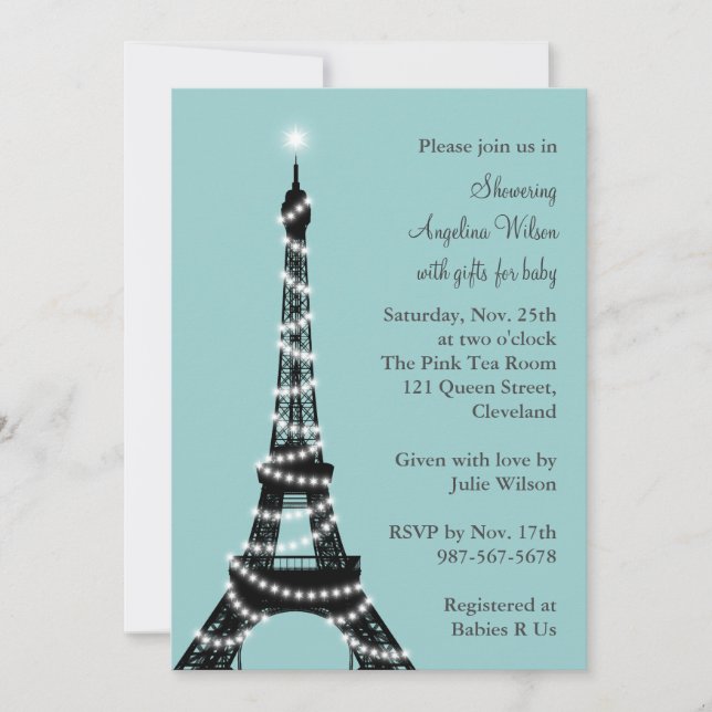 Eiffel Tower Baby Shower Invitation (turquoise) (Front)