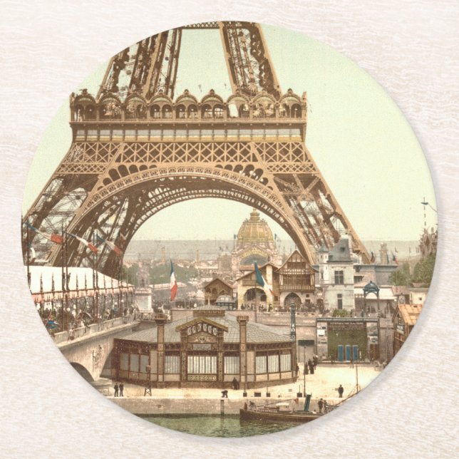 Eiffel Tower Base, Paris, France Round Paper Coaster (Front)