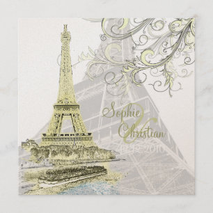 Eiffel Tower+bateau mouche+swirls wedding invites