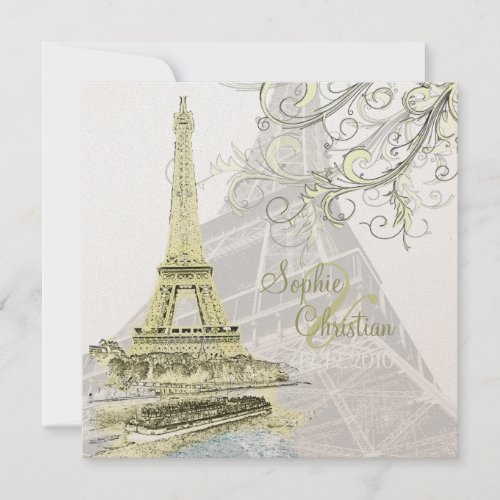 Eiffel Towerbateau moucheswirls wedding invites