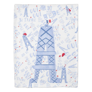Eiffel Tower Beret Bonjour Cute French Hello  Duvet Cover