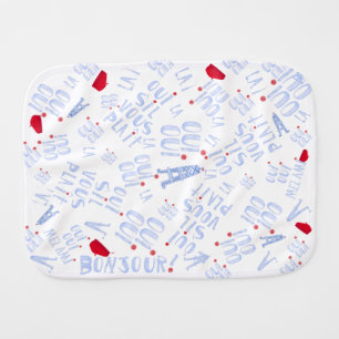 Eiffel Tower Beret Cute French Bonjour Hello Baby Burp Cloth