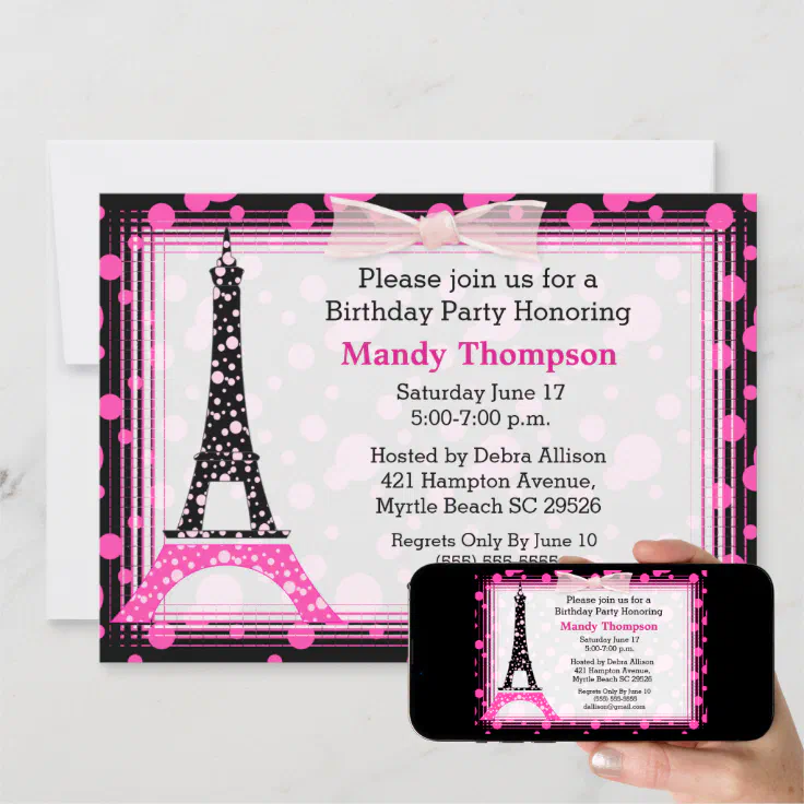 Eiffel Tower Birthday Party Invitation | Zazzle