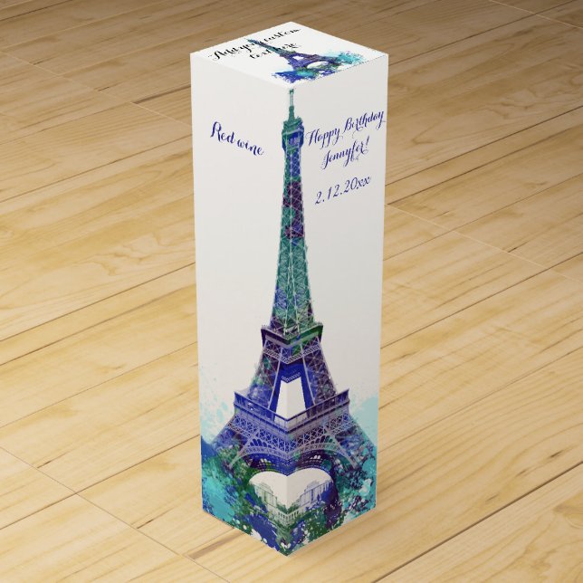 Eiffel tower Birthday Wine Gift Box (Front)
