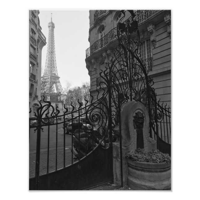 Eiffel Tower Black and White Art Nouveau Photo Pri (Front)