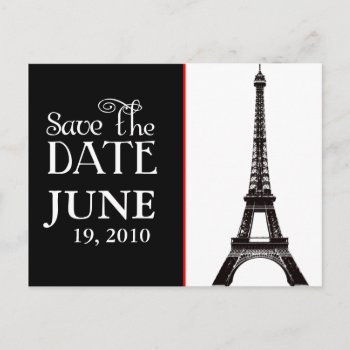 Eiffel Tower Black And White Save The Date Announcement Postcard by perfectwedding at Zazzle