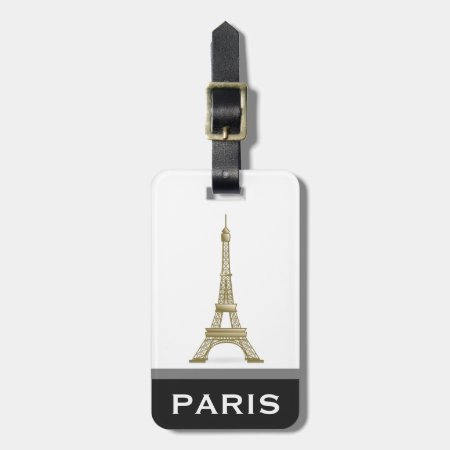 Eiffel Tower Black Modern Paris Word Custom France Luggage Tag