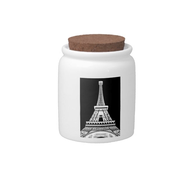 Eiffel Tower Black White Image Candy Jar (Front)